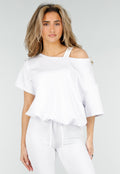 Witte One Shoulder Top met Ingewerkte Top en Stretch
