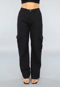 Zwarte Mid Waist Effen Cargo Broek