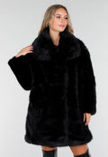 Zwarte Faux Fur Jas met Brede Kraag