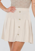 Beige Geplooide Rok met Sierknopen en Stretch