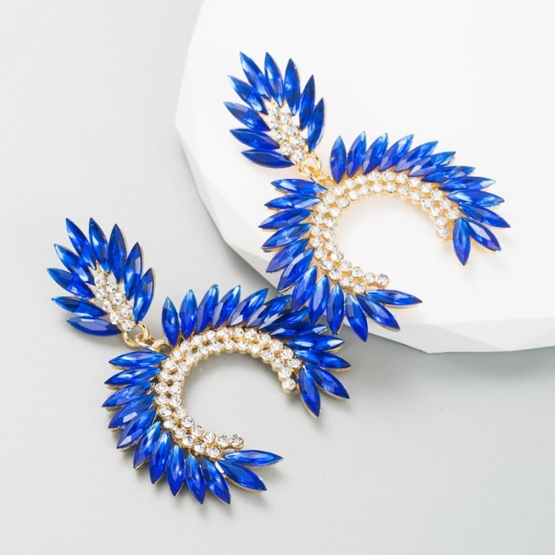 Grote Strass Statement Oorbellen Blauw