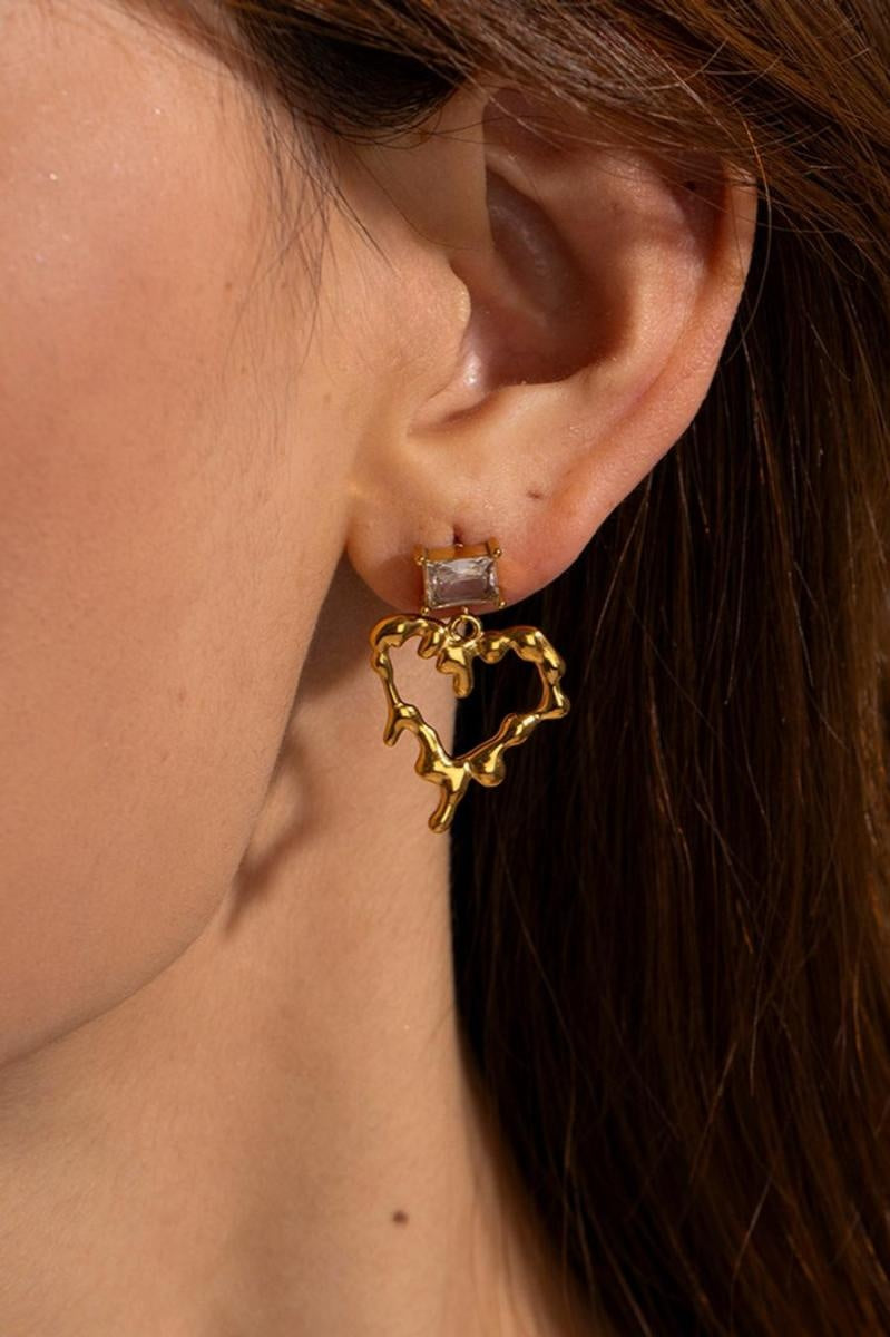 Gouden Dripping Heart Oorbellen met Diamant