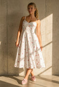 Witte Midi Jurk met Bloemenprint en Korsetdetail