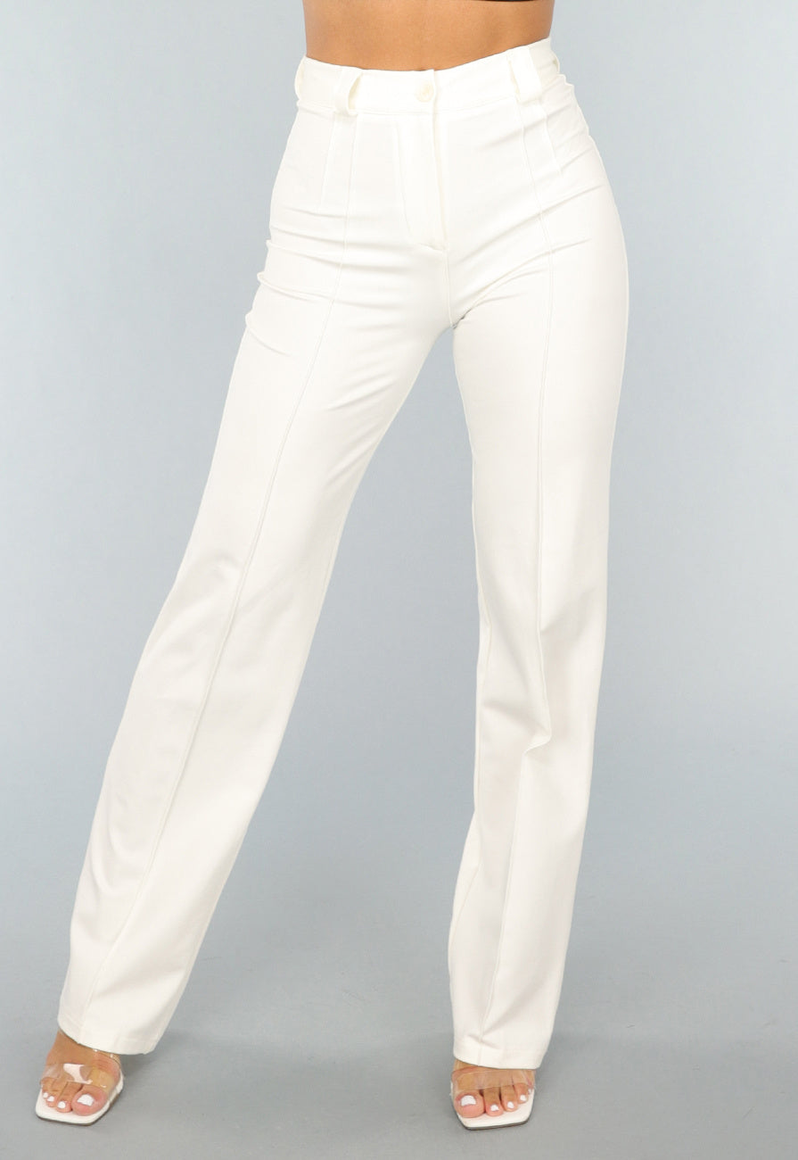 Rechte Aansluitende Offwhite Pantalon met Stretch