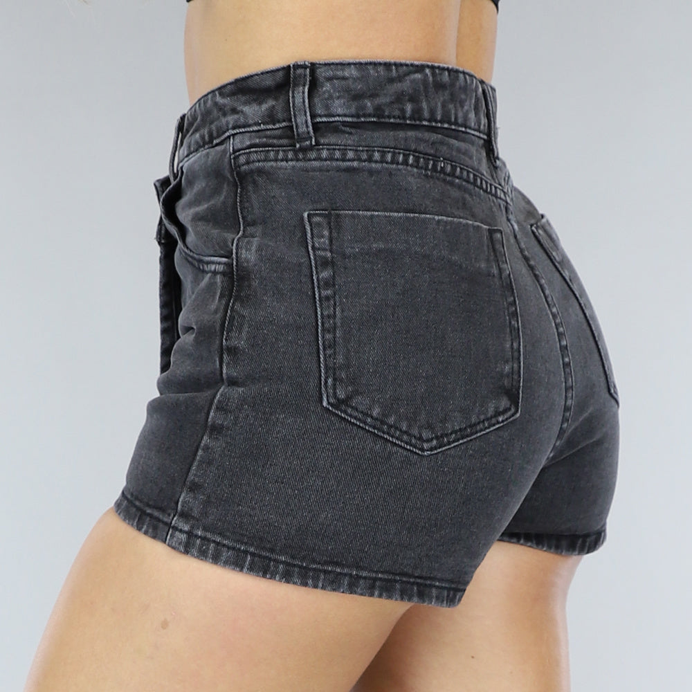 Antraciet Denim Overslag Skort met Schuine Sluiting