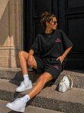 Zwarte Two Piece Set met T-Shirt en Shorts