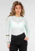 Mintgroene Mesh Body met Lange Mouwen met Stretch