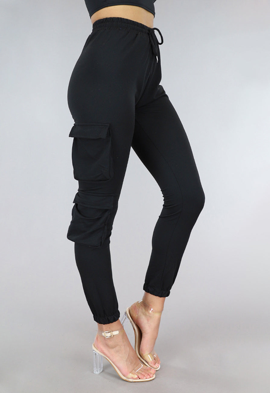 Zwarte Highwaist Cargo Broek met Zakken