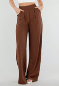 NEW010726 Tall Linnenlook Bruine Pantalon met Stretchband