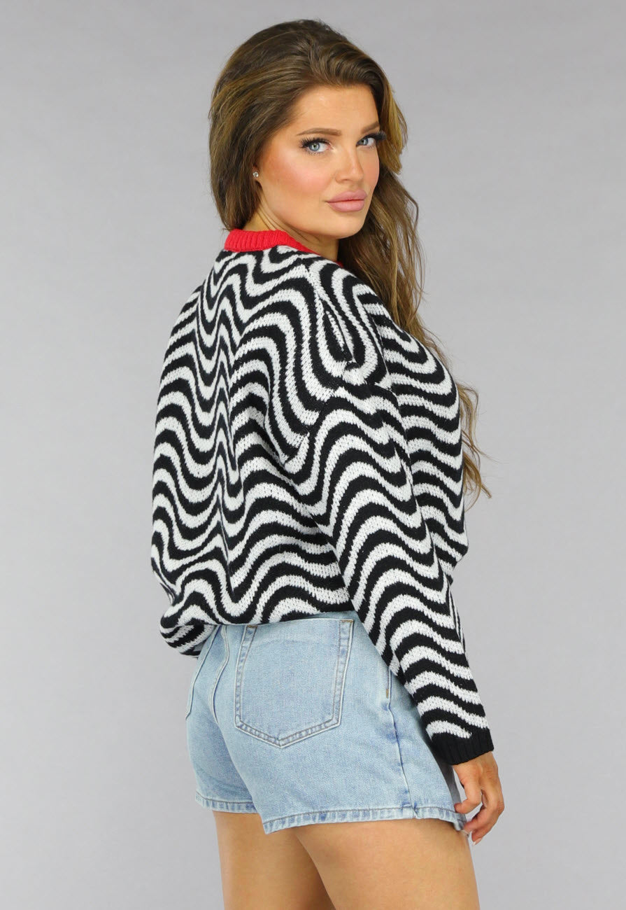 Gebreide Wavy Trui met Rood Detail