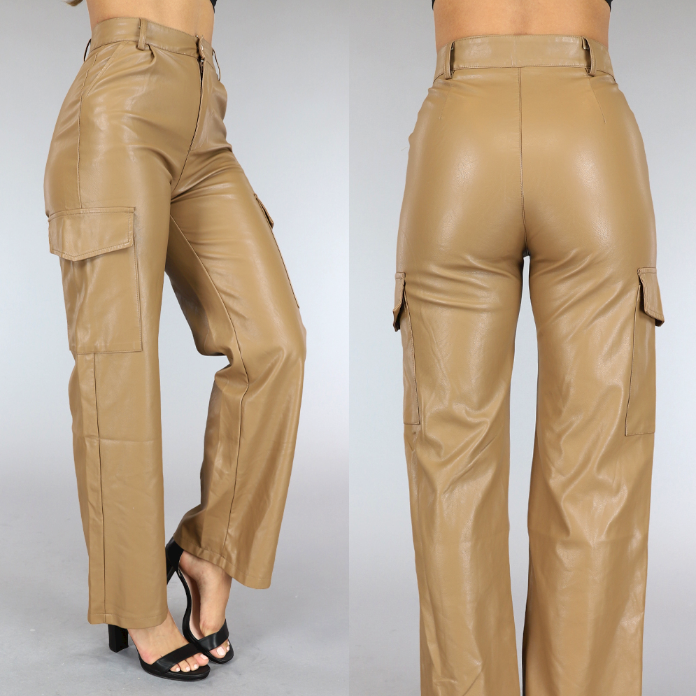 Camel Straight leg Lederlook Cargo