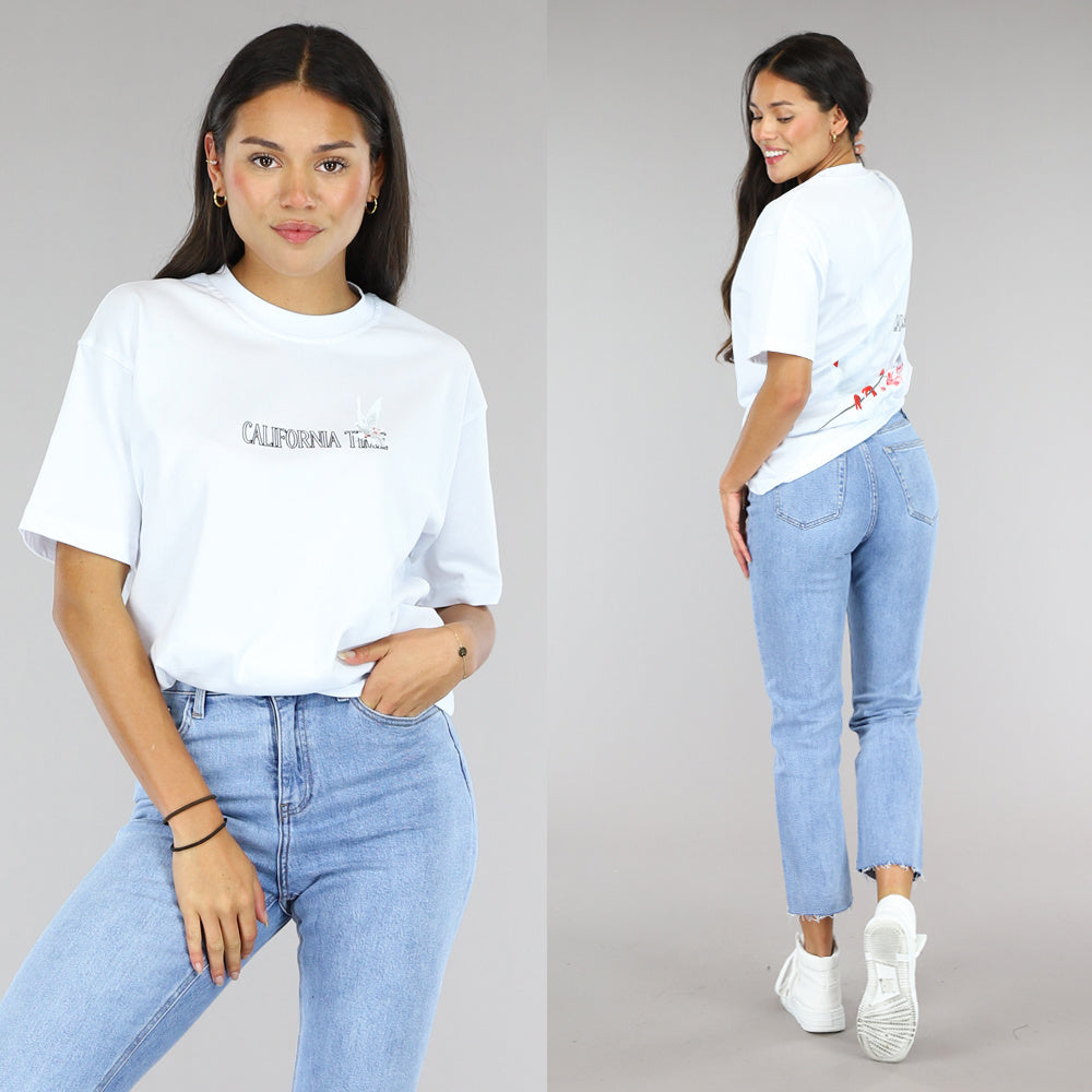 Wit Oversized T-Shirt met Duif Print