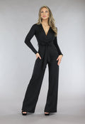 Zwarte Jumpsuit met Wijde Pijpen en Tailleband