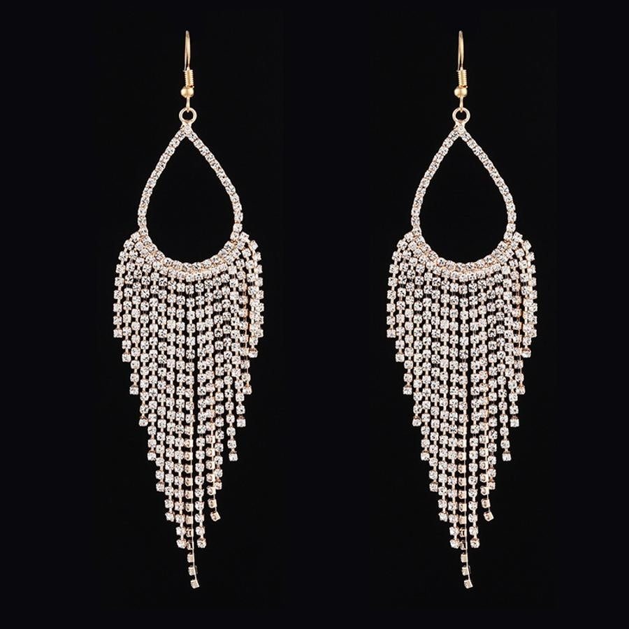 Gouden Druppel Oorbellen met Strass