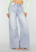 Lichtblauwe Extra Wide Leg Jeans met High Waist en Stretch