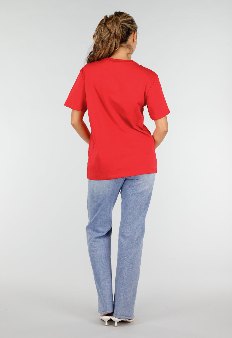 NEW220726 Rood Basic T-Shirt met Ronde Hals en Korte Mouwen