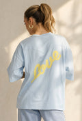 Lichtblauw Oversized T-Shirt met Korte Mouwen en Backprint