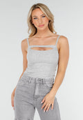 Grijze Cut-Out Top met Spaghetti Bandjes en Stretch