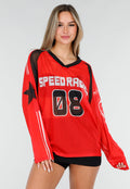 Rode Mesh Jersey Top met Lange Mouwen