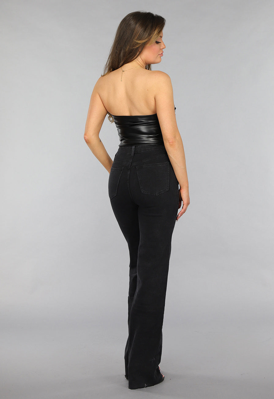 Strapless Zwarte Lederlook Bandeau Top
