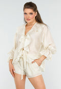 Ivoorkleurige Top met Ruffles en Short