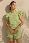 Lichtgroene Two Piece Set met Ruches en Shorts