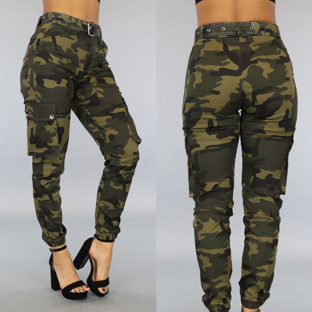 Groene Cargo Broek met Camouflage Print