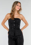 Zwarte Strapless Gilettop met Glitters