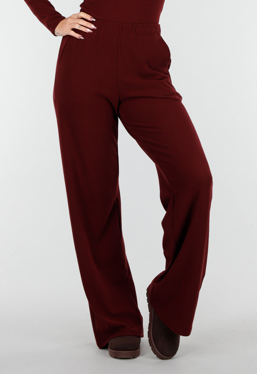 Burgundy Zachte Stretch Broek met Rechte Pijpen