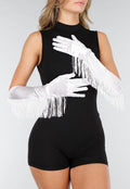 Witte Opera Handschoenen van Satijnlook met Franjes en Glanzende Afwerking