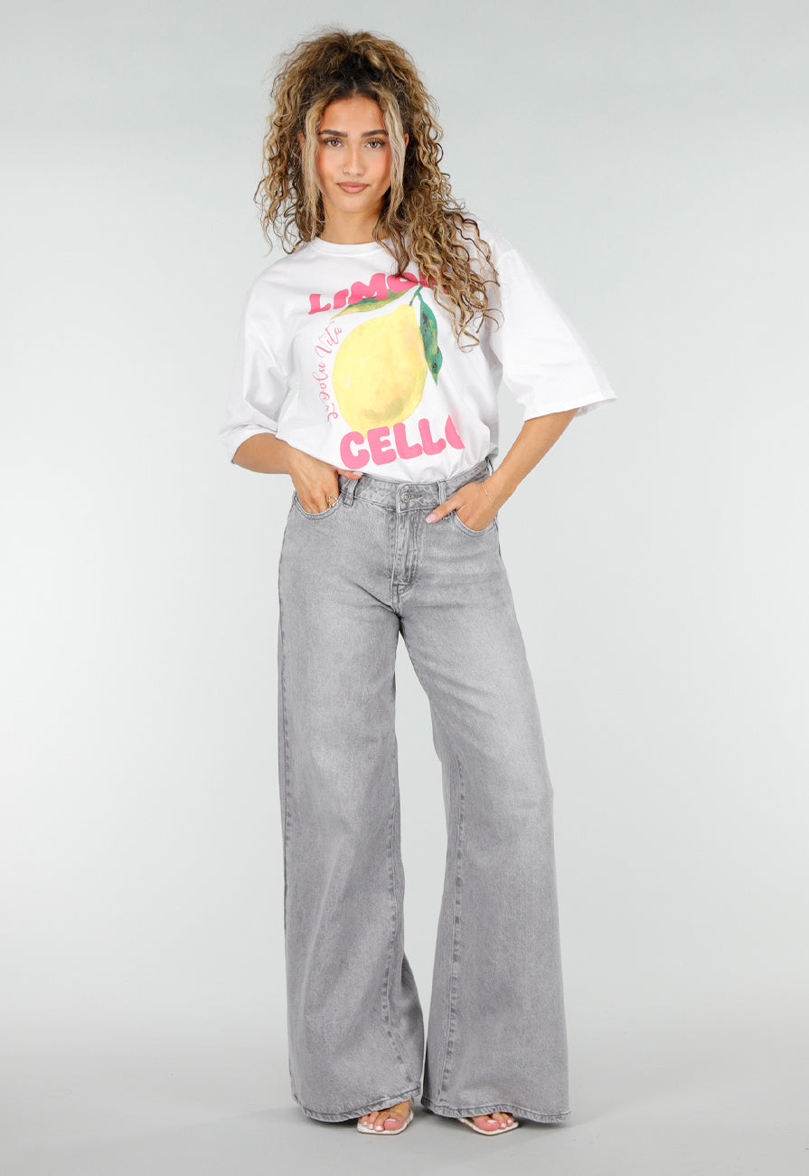 Grijze Extra Wide Leg Jeans met Hoge Taille en Rechte Pijpen