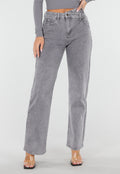 Grijze High Waist Straight Jeans met Licht Gewassen Look