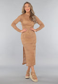Taupe Jurk met Knit Look en Onderjurk