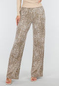 Camelkleurige Stretchbroek met All-Over Print en Rechte Pijpen