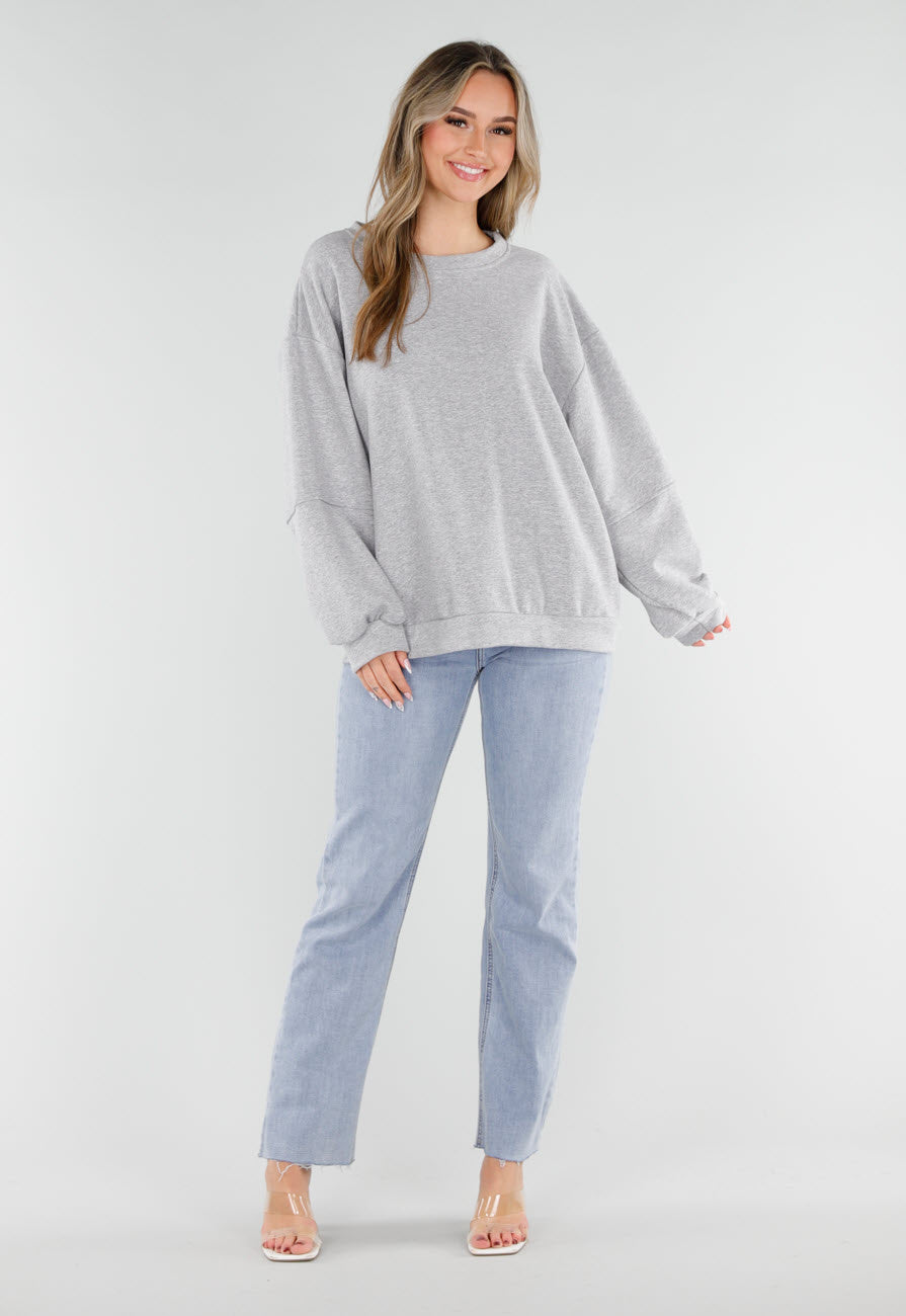 Grijze Oversized Sweater met Good Vibes Print