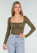 Khaki Push-Up Longsleeve Top met Gerimpelde Bustier