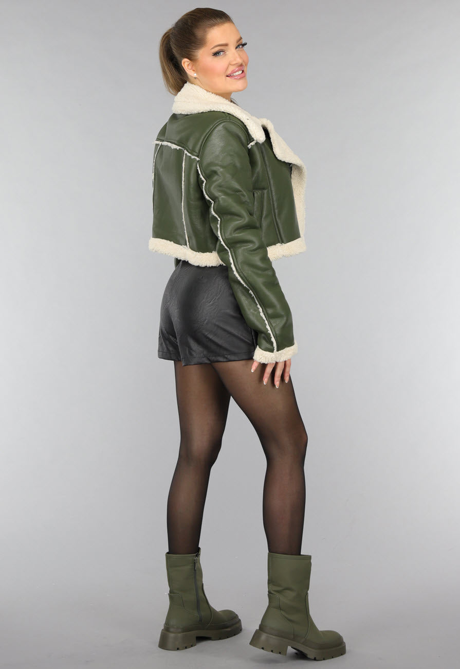 Donkergroene Cropped Lammy Coat