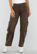 NEW020926 Bruine Denim Cargo Barrel Jeans met Zijzakken
