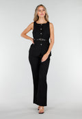 Zwarte Two Piece Set met Goudkleurige Knopen en Ceintuur