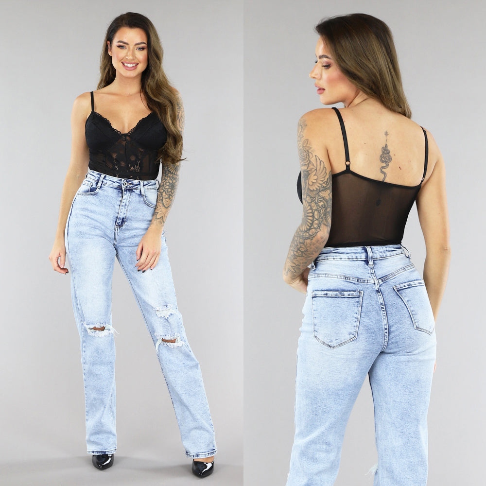 Zwarte Bodysuit met Kanten Details