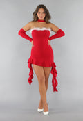 Rode Ribstof Ruffle Kerst Jurk