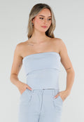 Lichtblauwe Bandeau Rib Top met Stretch