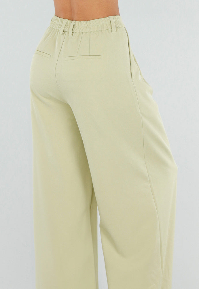 NEW190826 Pistachegroene Wide Leg Broek met Plooien