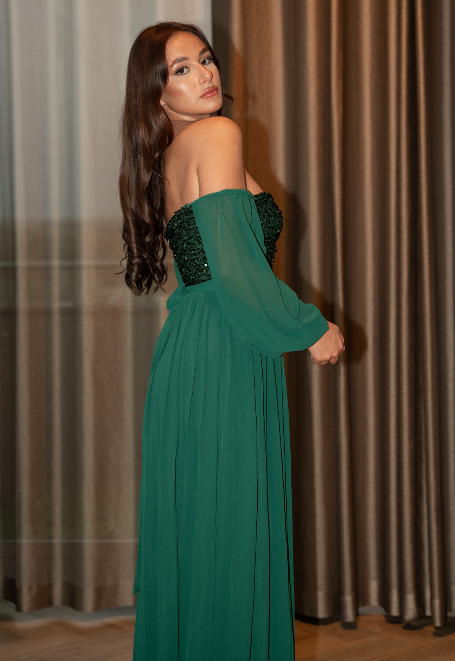 Groene Longsleeve Galajurk met Pailletten met Split
