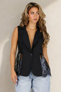 NEW220726 Zwart Mouwloos Gilet met Kanten Details