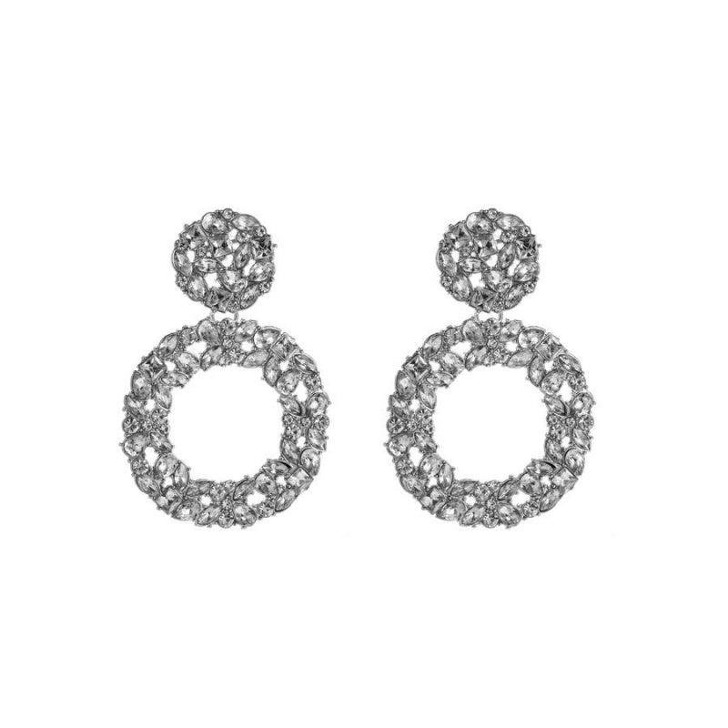 Ronde Zilveren Strass Statement Oorbellen