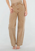 Camel Wide Leg Jeans met Strass en Hoge Taille