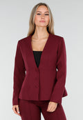 Bordeauxrode Blazer met Diepe Halslijn en Getailleerde Pasvorm