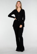 Zwarte Two-Piece Set met Uitlopende Top en Geribde Flare Broek