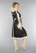 Zwarte Teddy Trenchcoat met Bontkraag